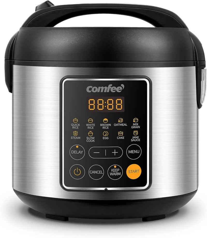 Comfee' ' Rice Cooker, 4 Cups Uncooked, 8 Cups Cooked Slow Cooker, 2 Qt Small Multicooker with 10 Presets, Steamer & Grain Cooker, Non-Stick Inner Pot - Image 1
